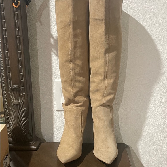 Zara Tan Over the Knee Suede Boots - Picture 1 of 9